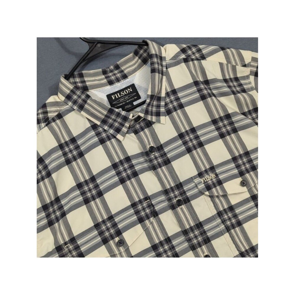 Filson Shirt Men's 3XL Cream Gray Plaid Twin Lakes Sport Short Sleeve